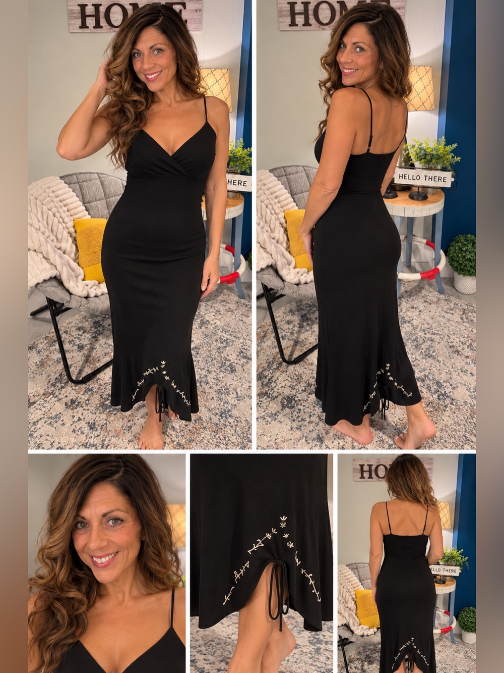 Arden B. Black Embroidered Y2K Slip Dress M